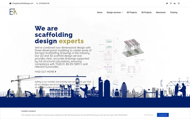 Screenshot of ekscaffolddesign.com