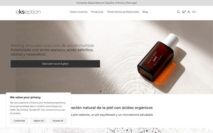Screenshot of ekseptionskincare.com