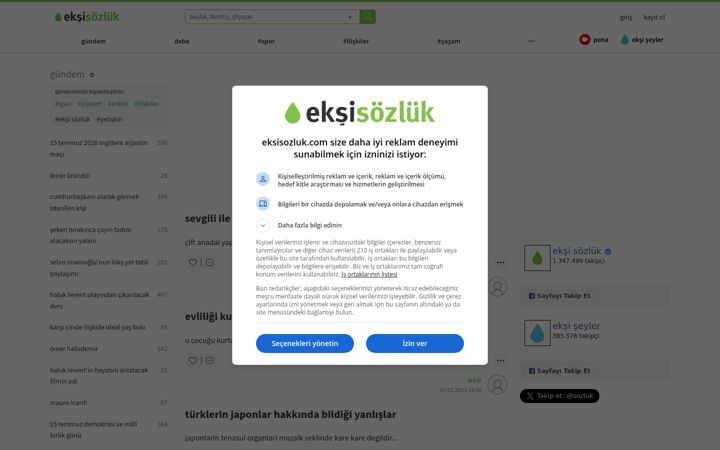 Skjermbilde av eksisozluk.com