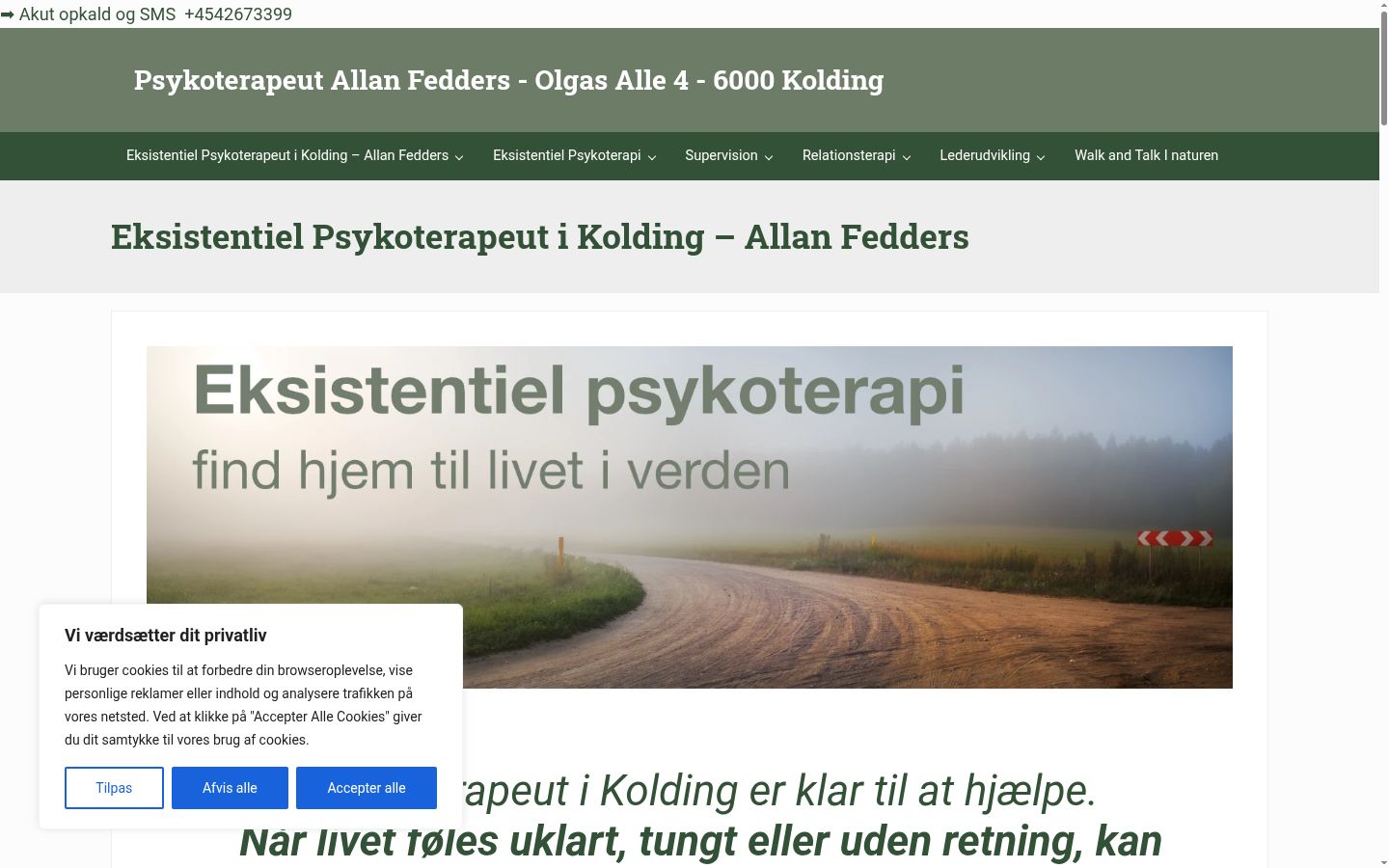 Skærmbillede af samtykkebanneret, som det blev vist før nogen interaktion