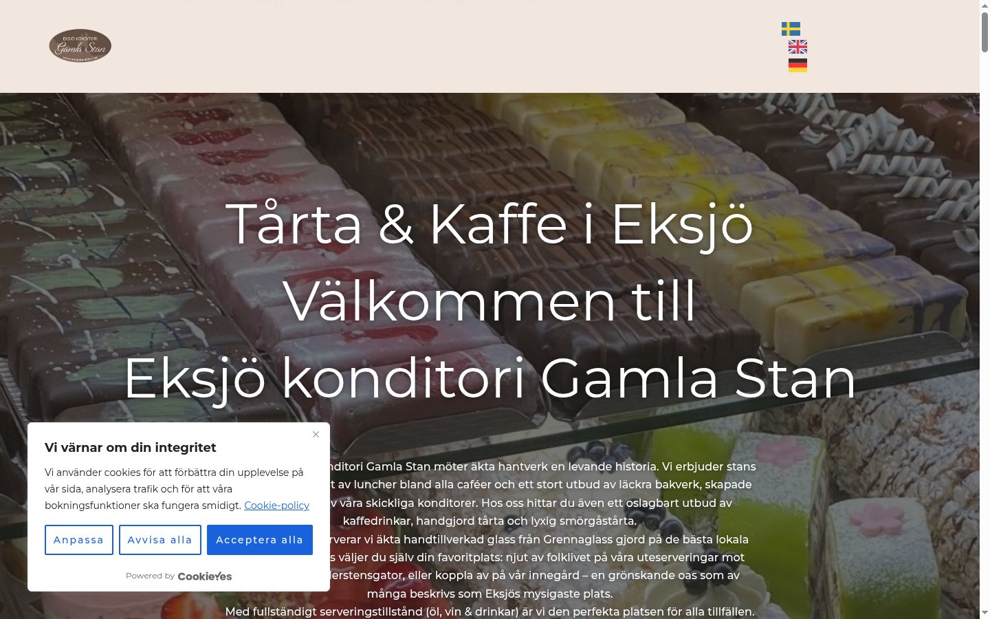 Skærmbillede af samtykkebanneret, som det blev vist før nogen interaktion