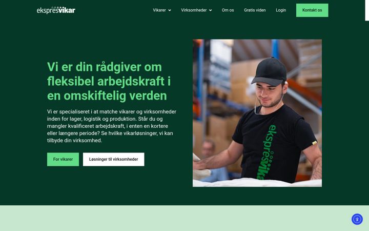 Screenshot stránky ekspresvikar.dk