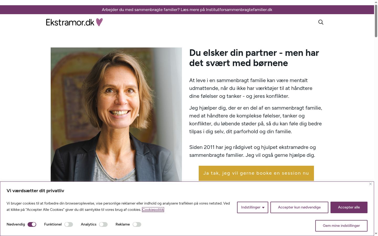 Skærmbillede af samtykkebanneret, som det blev vist før nogen interaktion