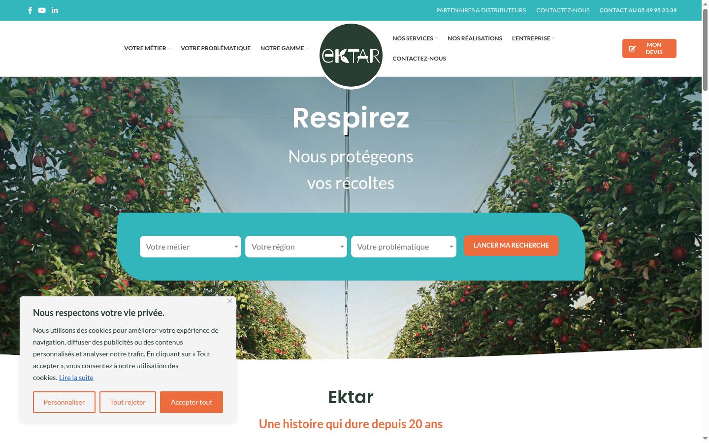 Capture d'écran de la bannière de consentement affichée avant toute interaction