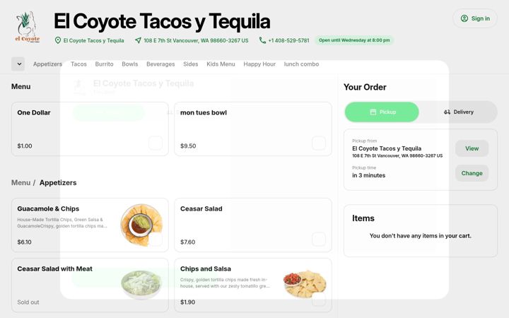 Screenshot of el-coyote-tacos-y-tequila.square.site