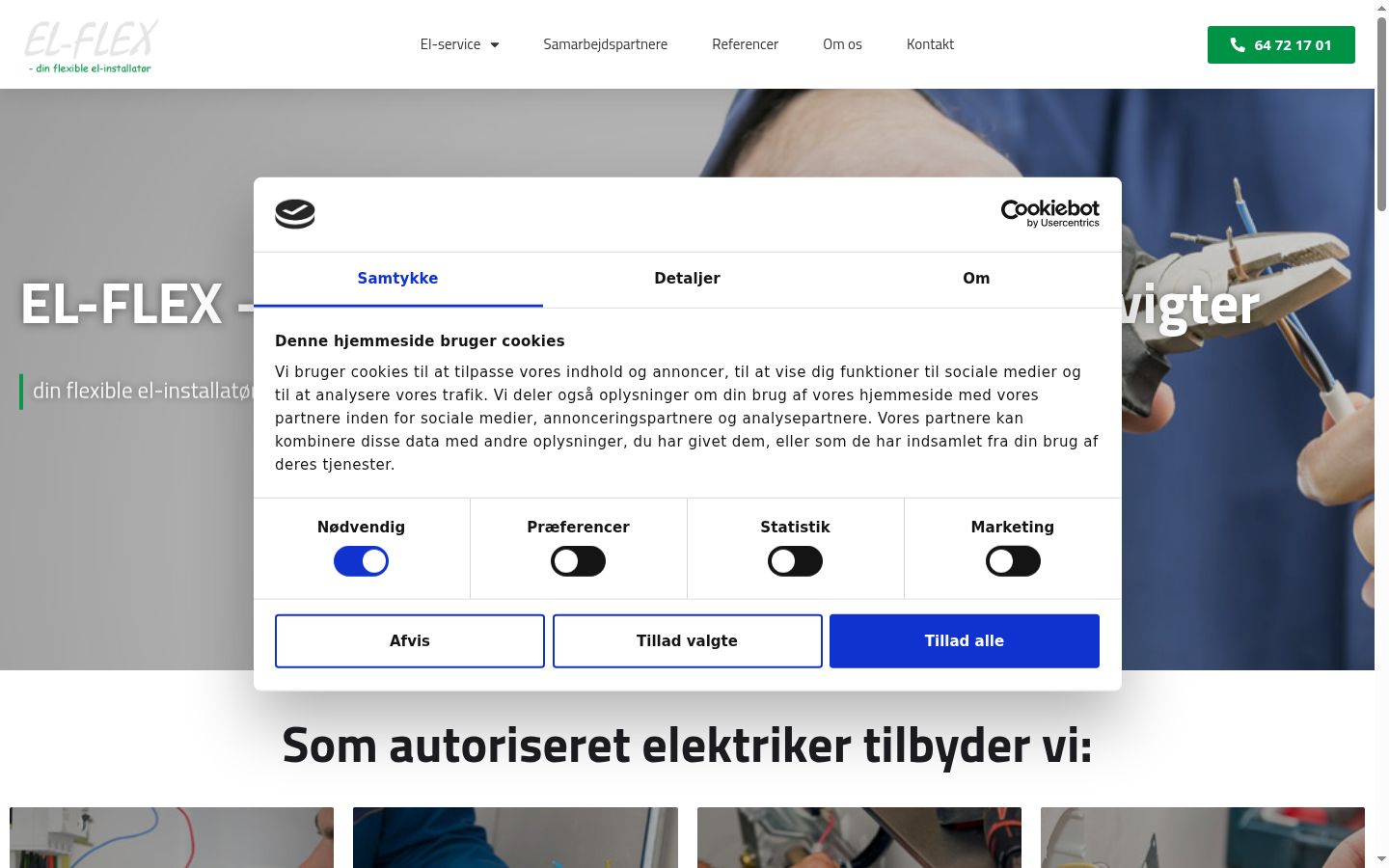 Skærmbillede af samtykkebanneret, som det blev vist før nogen interaktion