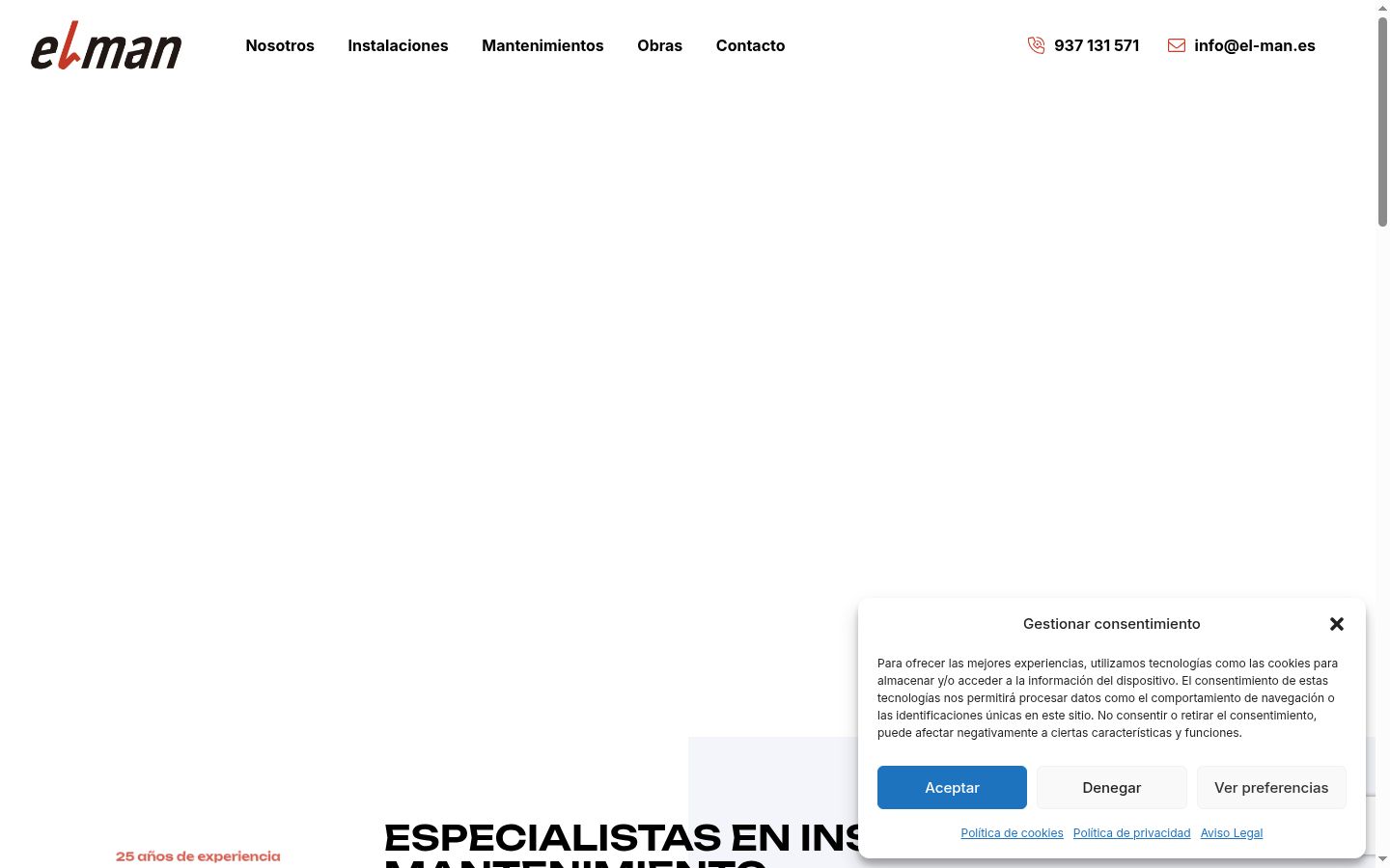 Captura de pantalla del banner de consentimiento mostrado antes de cualquier interacción