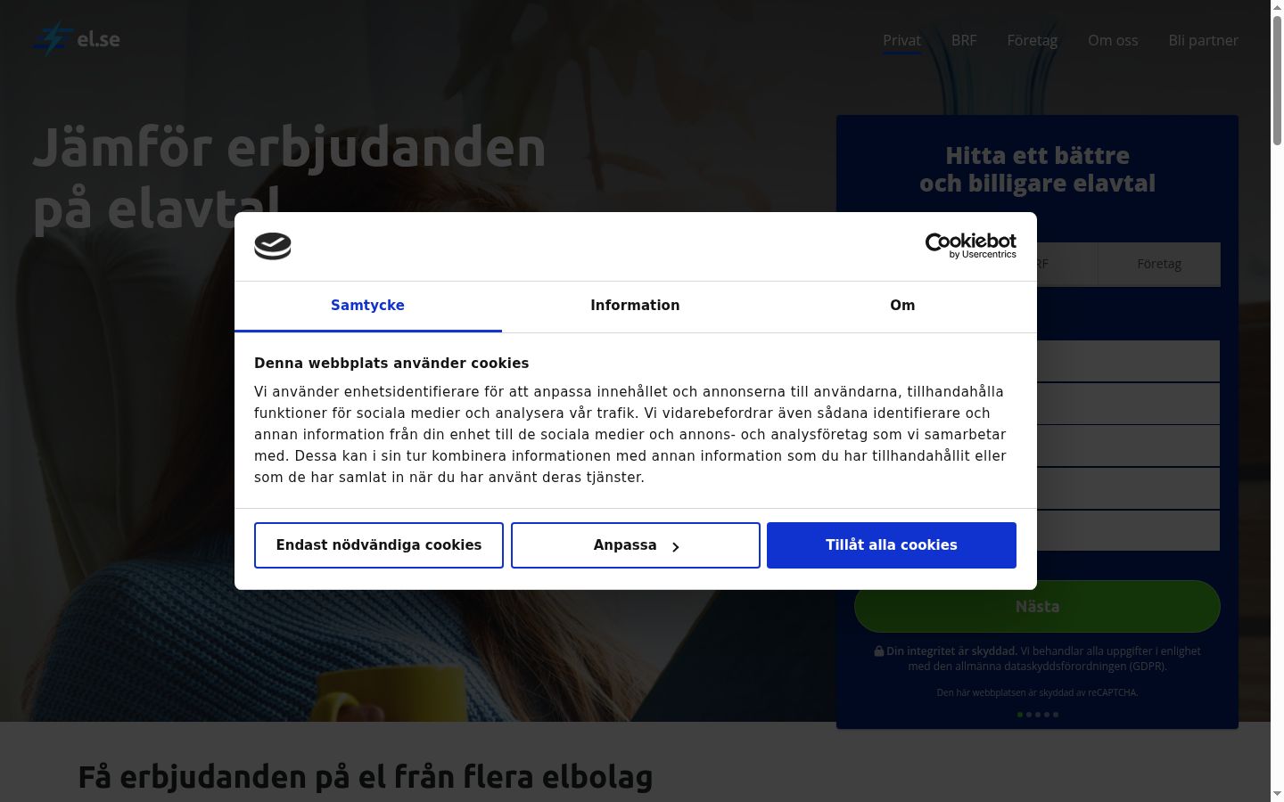 Skjermbilde av samtykkebanneret slik det vises før noen interaksjon