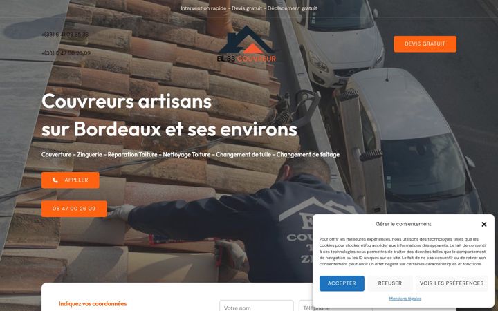 Screenshot stránky el33couvreur.fr