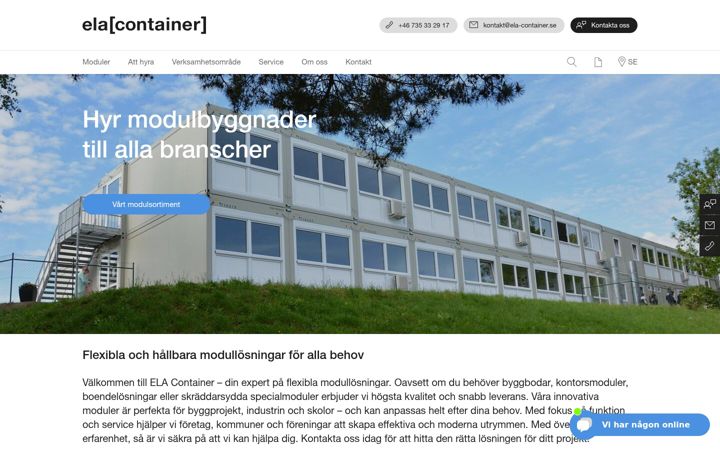 Ekraanipilt saidist ela-container.se