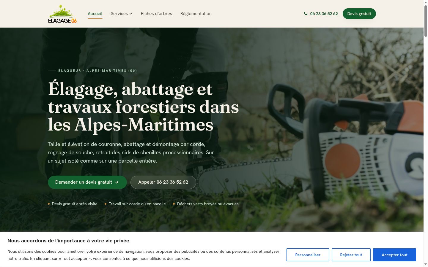 Capture d'écran de la bannière de consentement affichée avant toute interaction