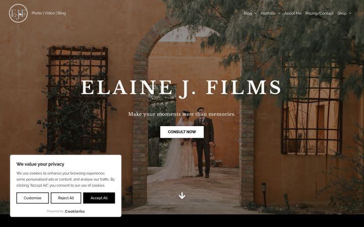 Screenshot of elainejfilms.com
