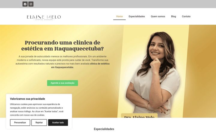 Screenshot ta' elainemeloesteticaavancada.com.br