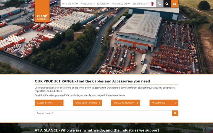 Screenshot of elandcables.com