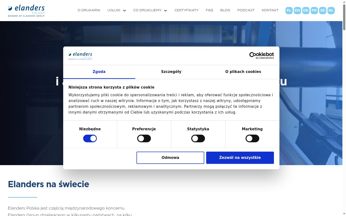 Zrzut ekranu banera zgody wyświetlanego przed jakąkolwiek interakcją