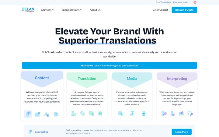Screenshot of elanlanguages.com