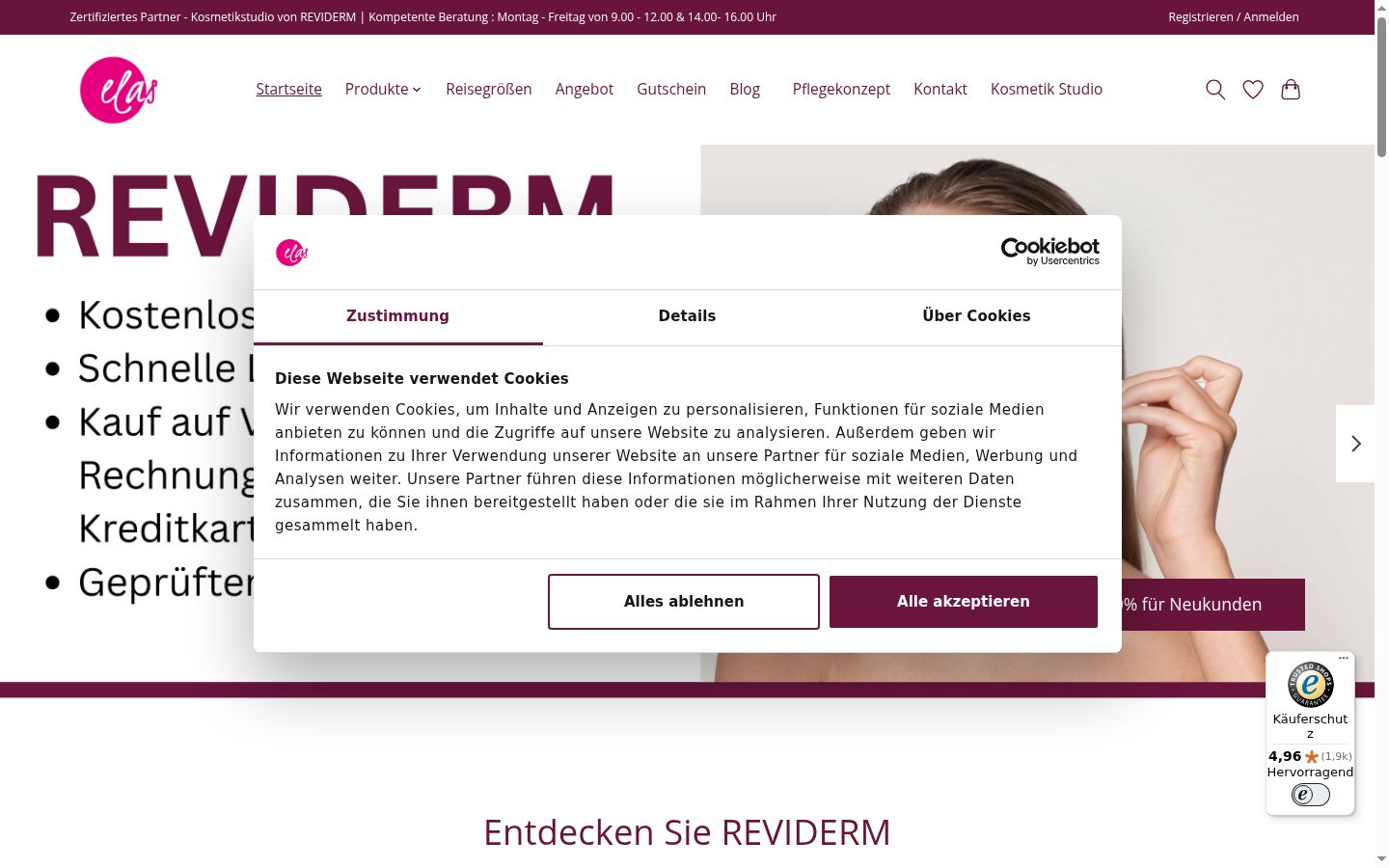 Skärmbild av samtyckesbannern som visades före någon interaktion