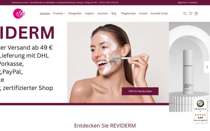 Screenshot van elas-kosmetikshop.de