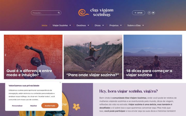 Screenshot of elasviajamsozinhas.com.br
