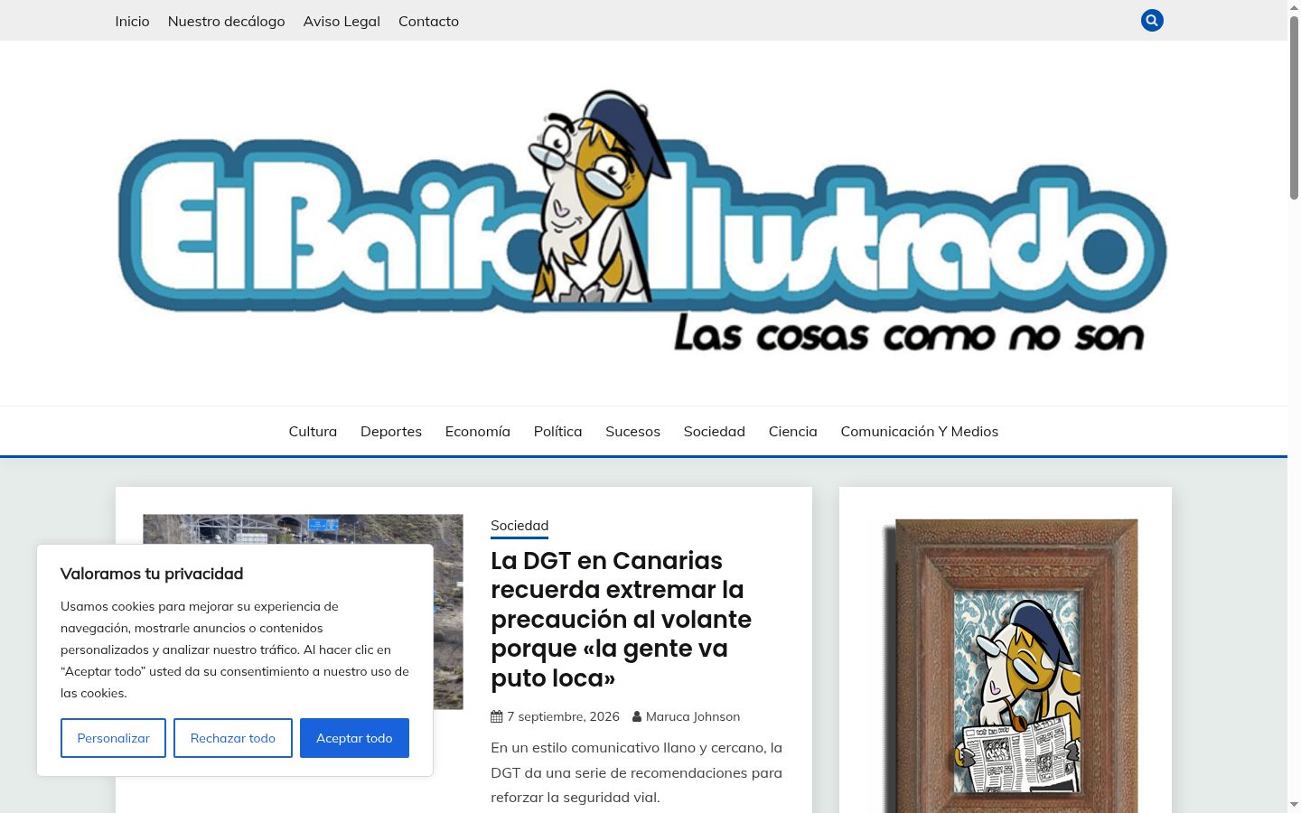 Captura de pantalla del banner de consentimiento mostrado antes de cualquier interacción