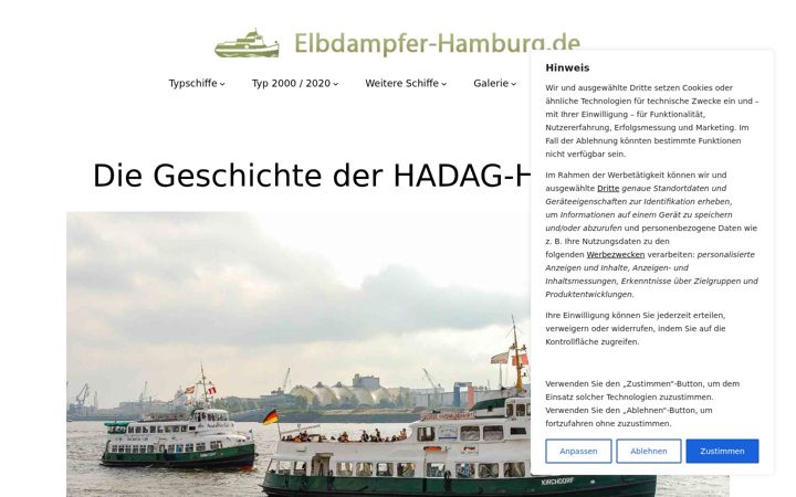 Screenshot stránky elbdampfer-hamburg.de