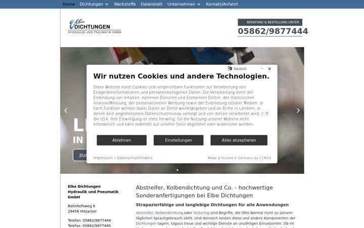 Screenshot stránky elbe-dichtungen.de
