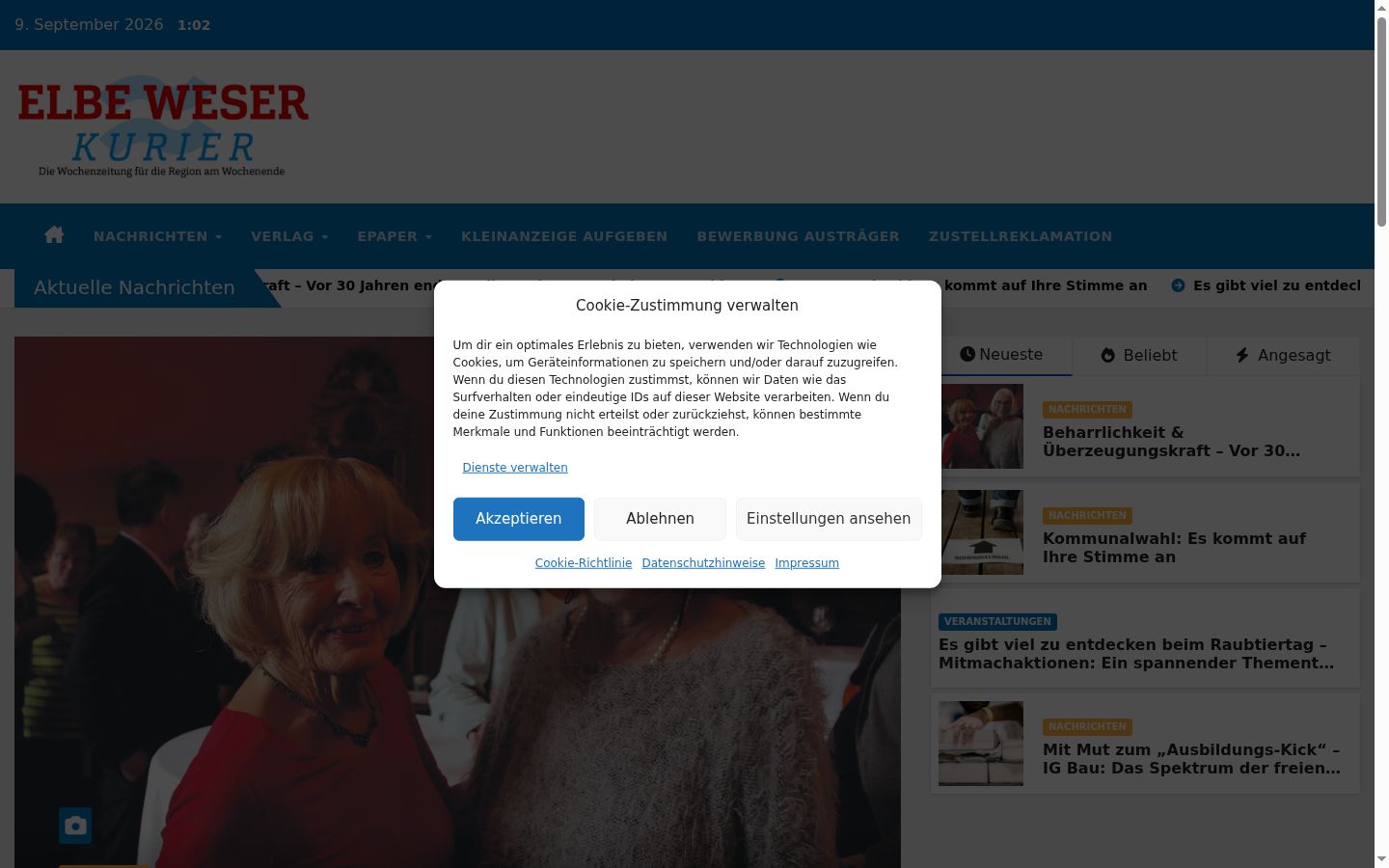 Screenshot del banner di consenso mostrato prima di qualsiasi interazione