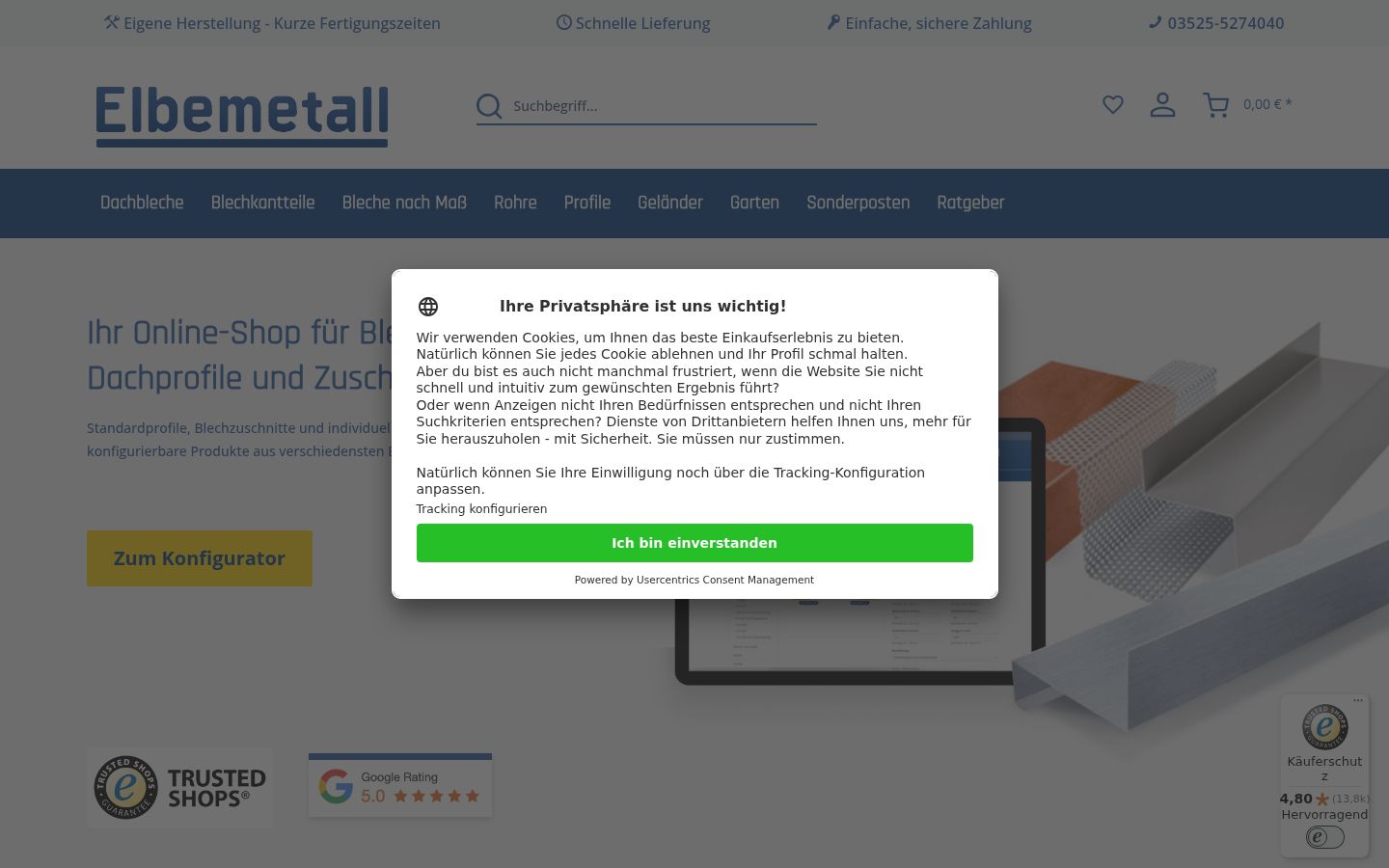 Screenshot des Einwilligungsbanners vor jeglicher Interaktion