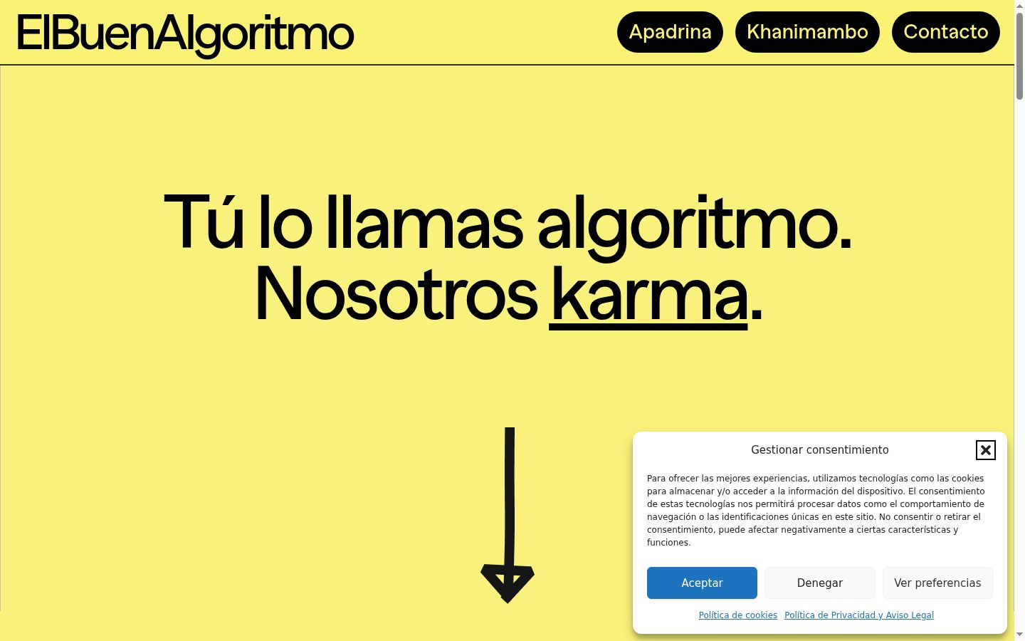 Captura de pantalla del banner de consentimiento mostrado antes de cualquier interacción