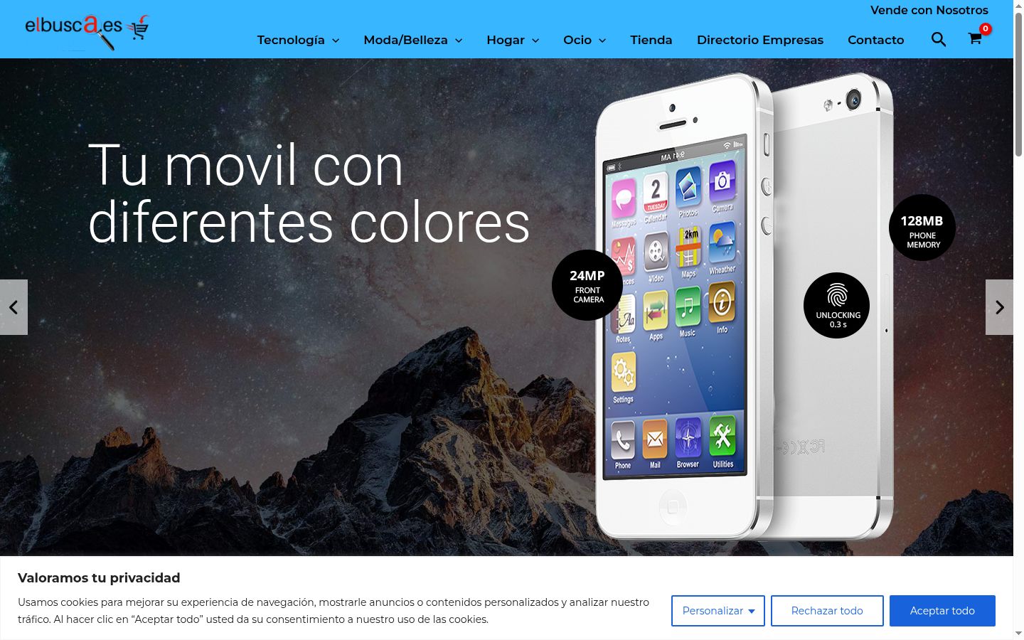 Captura de pantalla del banner de consentimiento mostrado antes de cualquier interacción