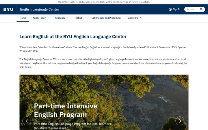Screenshot of elc.byu.edu