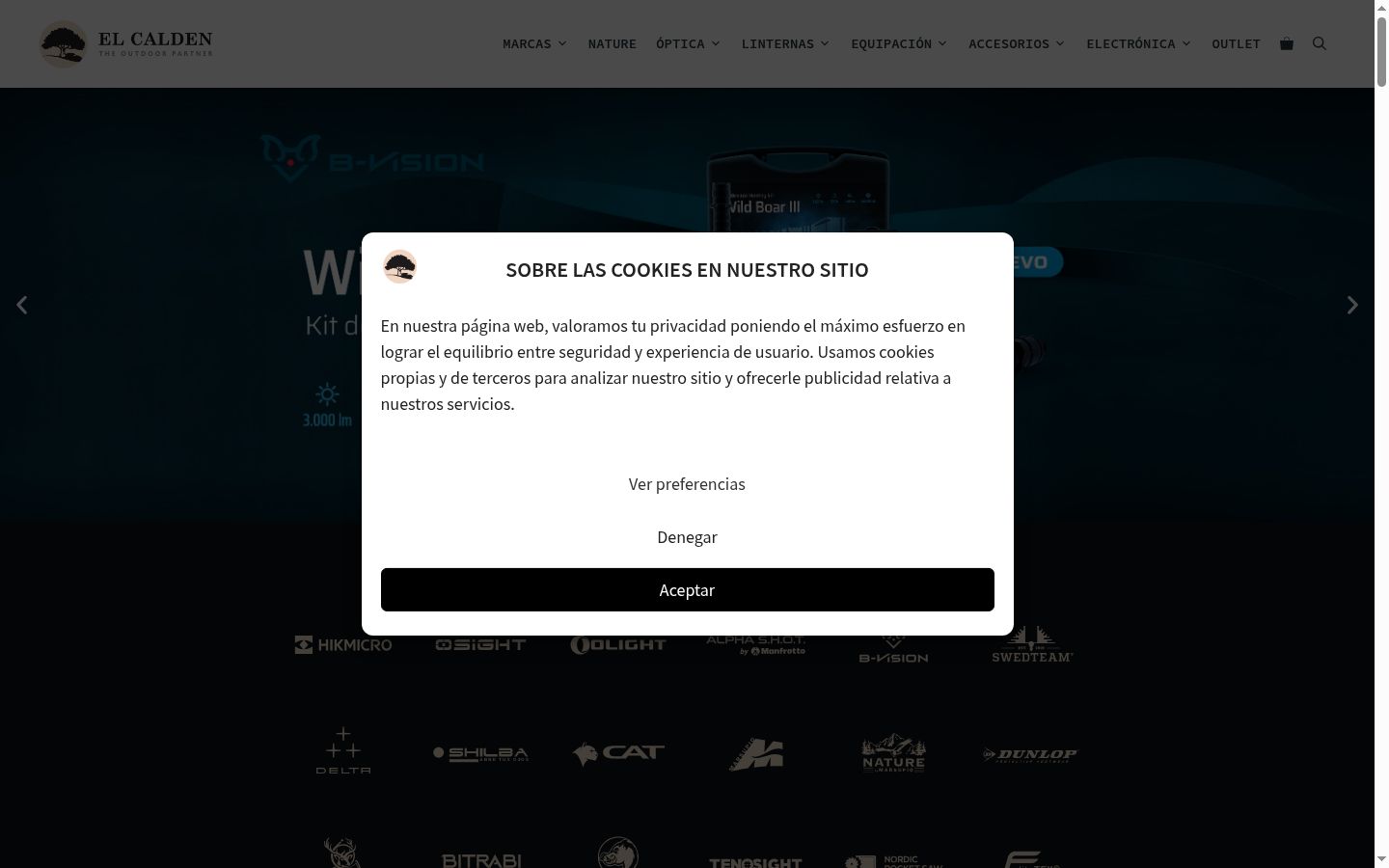 Captura de pantalla del banner de consentimiento mostrado antes de cualquier interacción