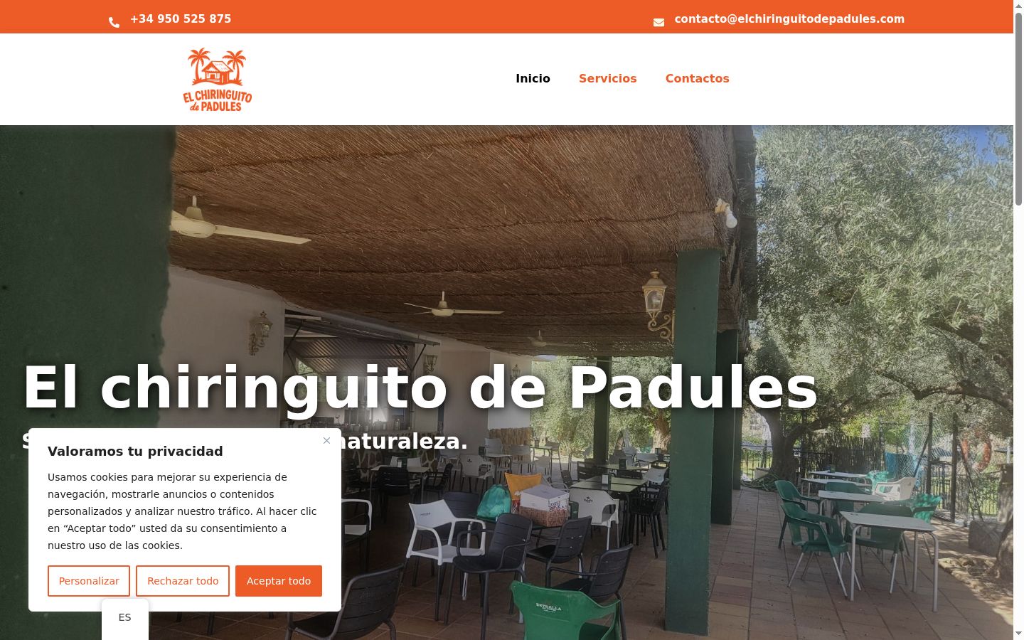 Captura de pantalla del banner de consentimiento mostrado antes de cualquier interacción
