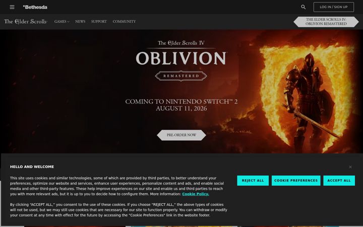Screenshot of elderscrolls.com