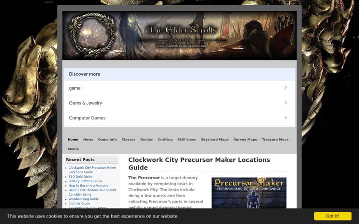 Screenshot of elderscrollsguides.com