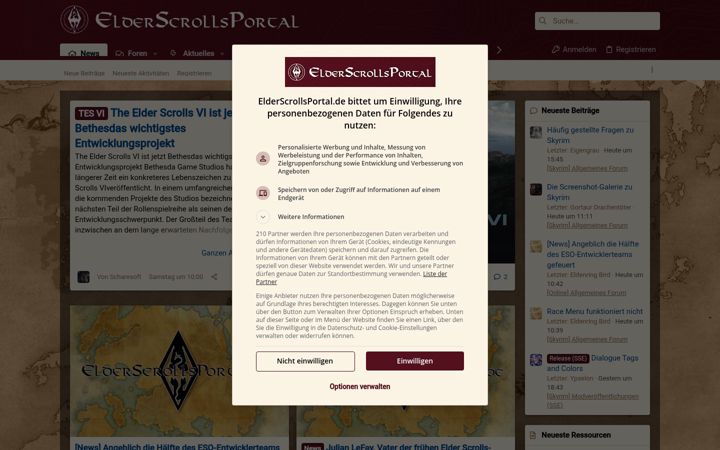 Screenshot of elderscrollsportal.de