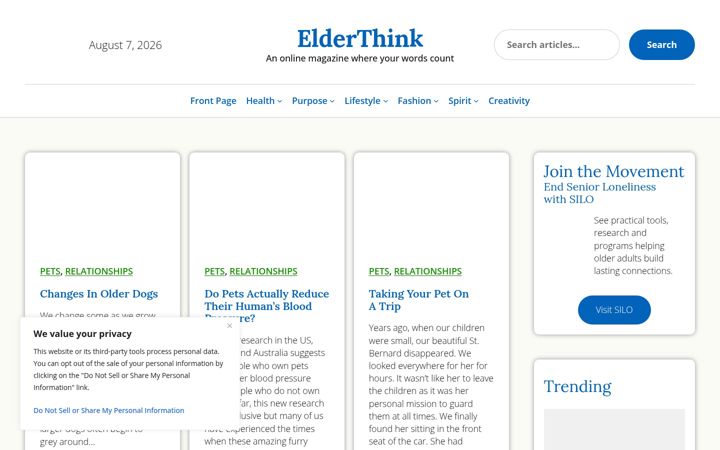 Screenshot of elderthink.com
