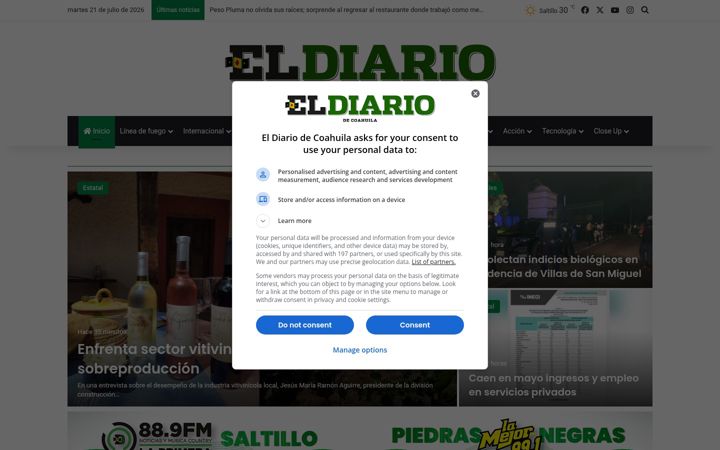 Screenshot του eldiariodecoahuila.com.mx