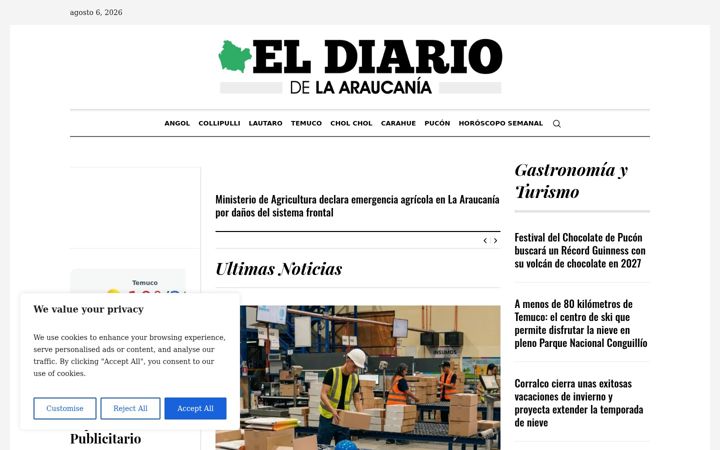 Screenshot of eldiariodelaaraucania.cl