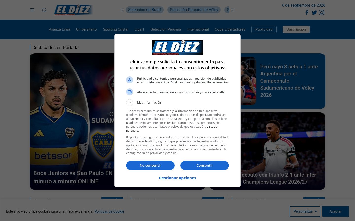Snimka zaslona bannera za privolu prikazanog prije bilo kakve interakcije