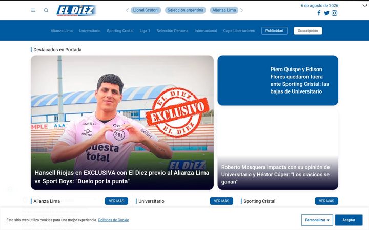Screenshot of eldiez.com.pe