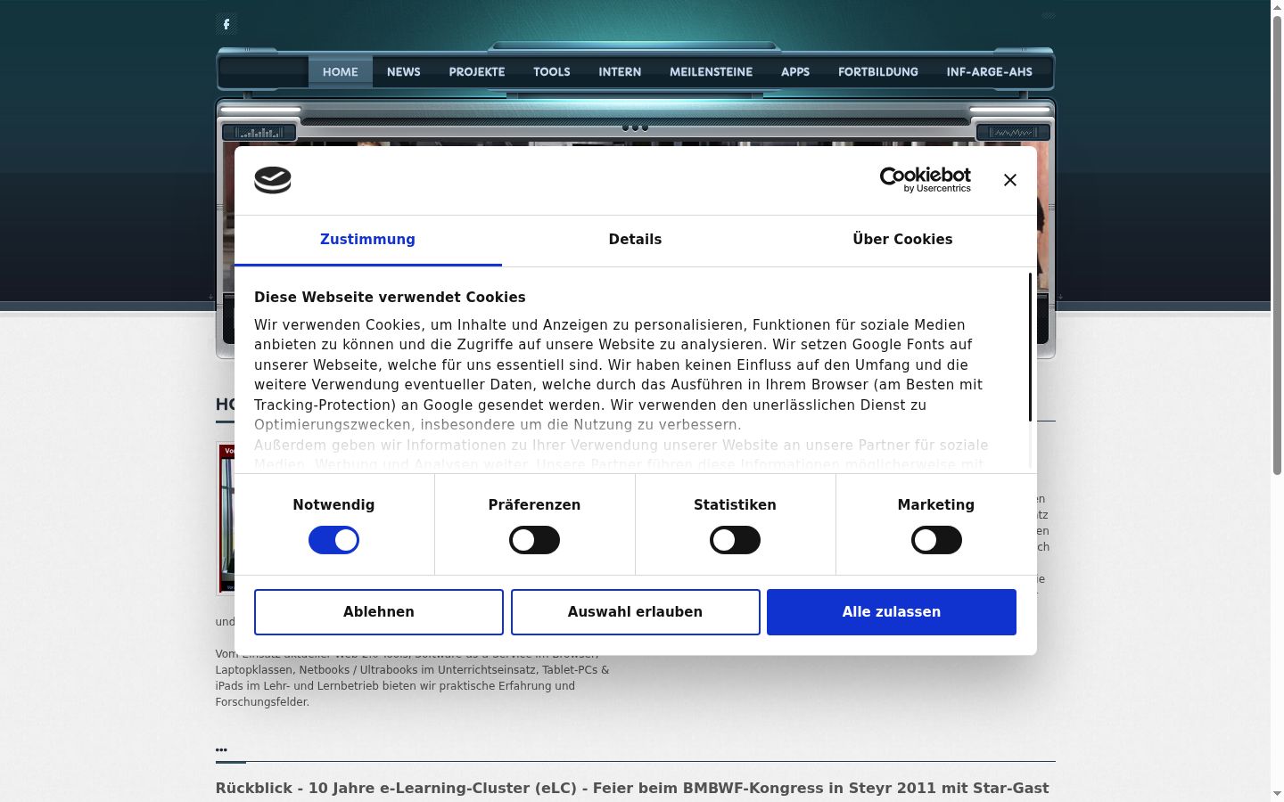 Screenshot del banner di consenso mostrato prima di qualsiasi interazione