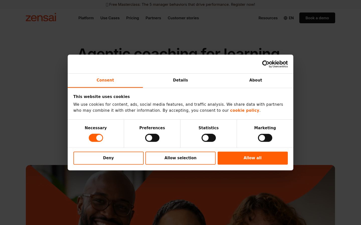 Screenshot of the consent banner shown before any interaction