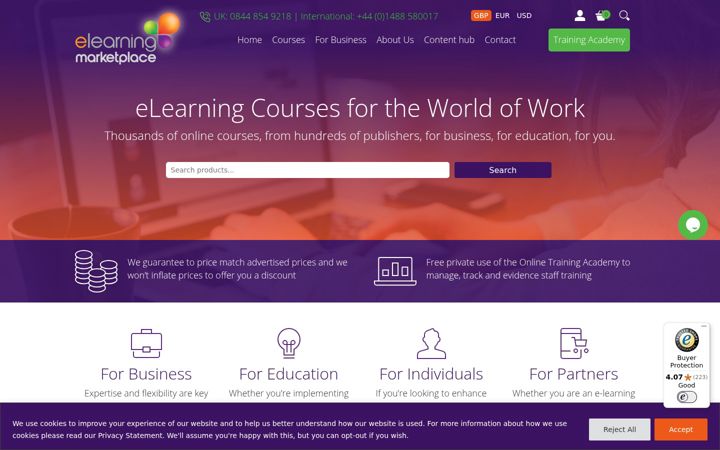 Zrzut ekranu elearningmarketplace.co.uk
