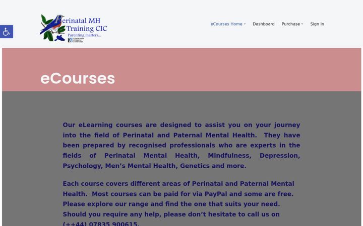 Zrzut ekranu elearnpmhtraining.co.uk