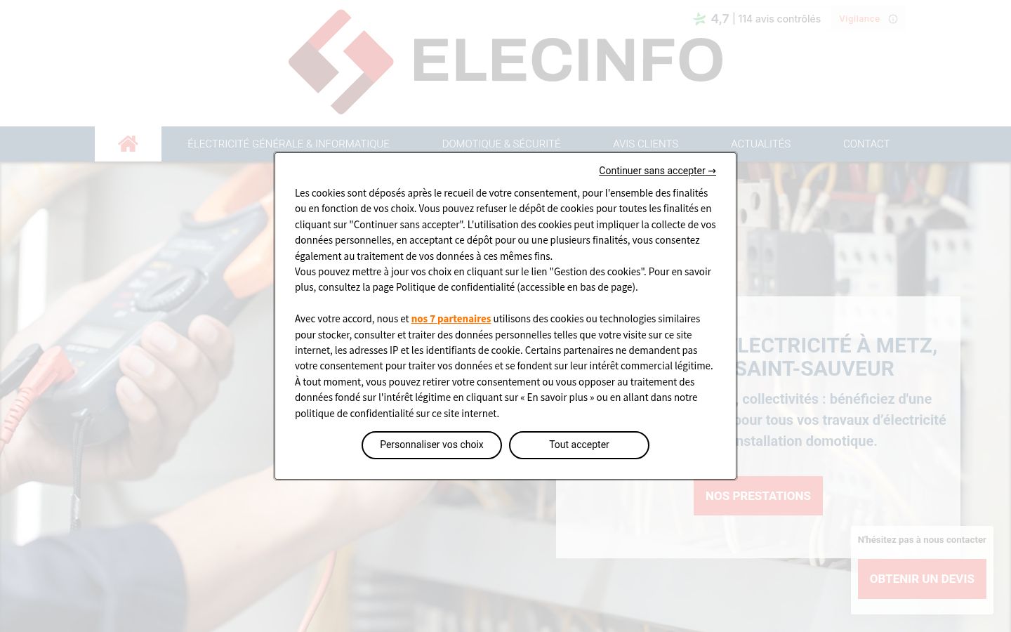 Screenshot del banner di consenso mostrato prima di qualsiasi interazione