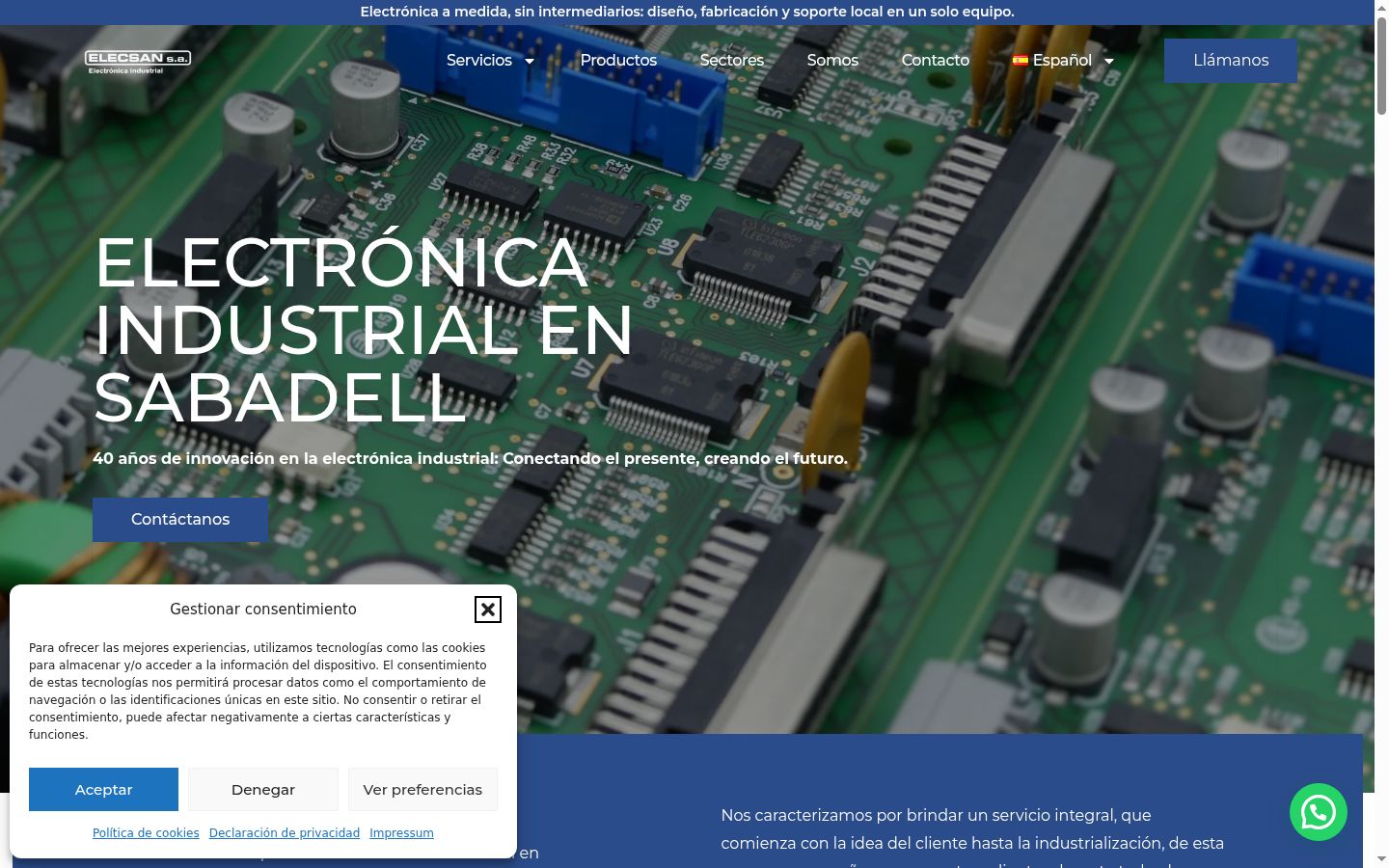 Captura de pantalla del banner de consentimiento mostrado antes de cualquier interacción