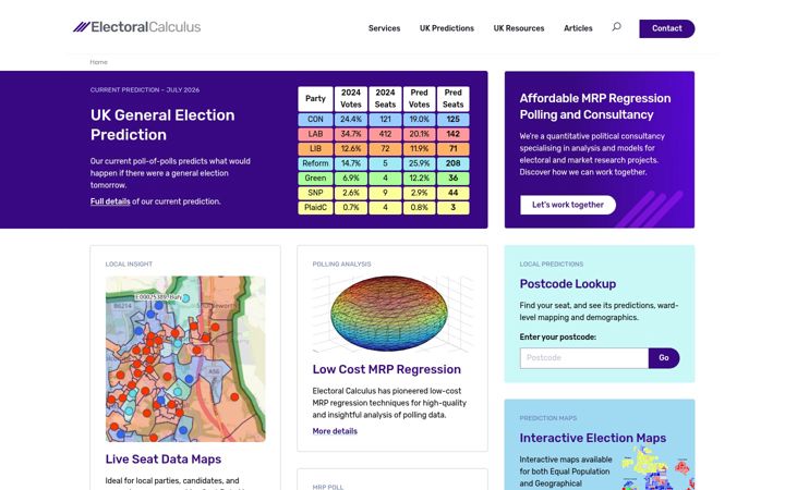 Screenshot of electoralcalculus.co.uk