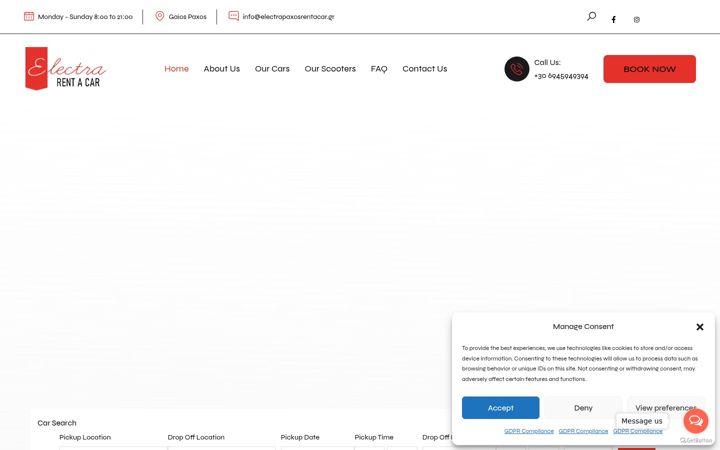Snimka zaslona za electrapaxosrentacar.gr