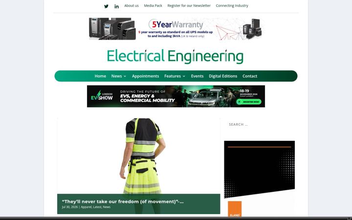 Snimka zaslona za electricalengineeringmagazine.co.uk
